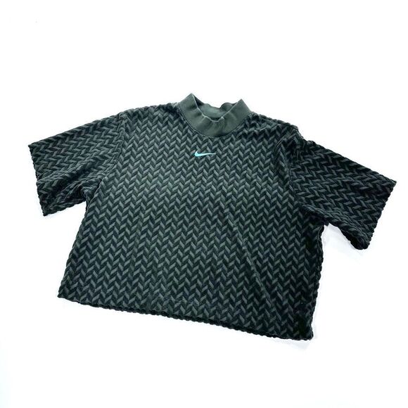 Nike Tops - Nike olive green mock neck chevron terry crop top M